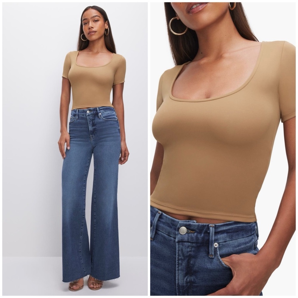 NWT Good American Women's Scoop Neck Crop Scuba Knit T-Shirt